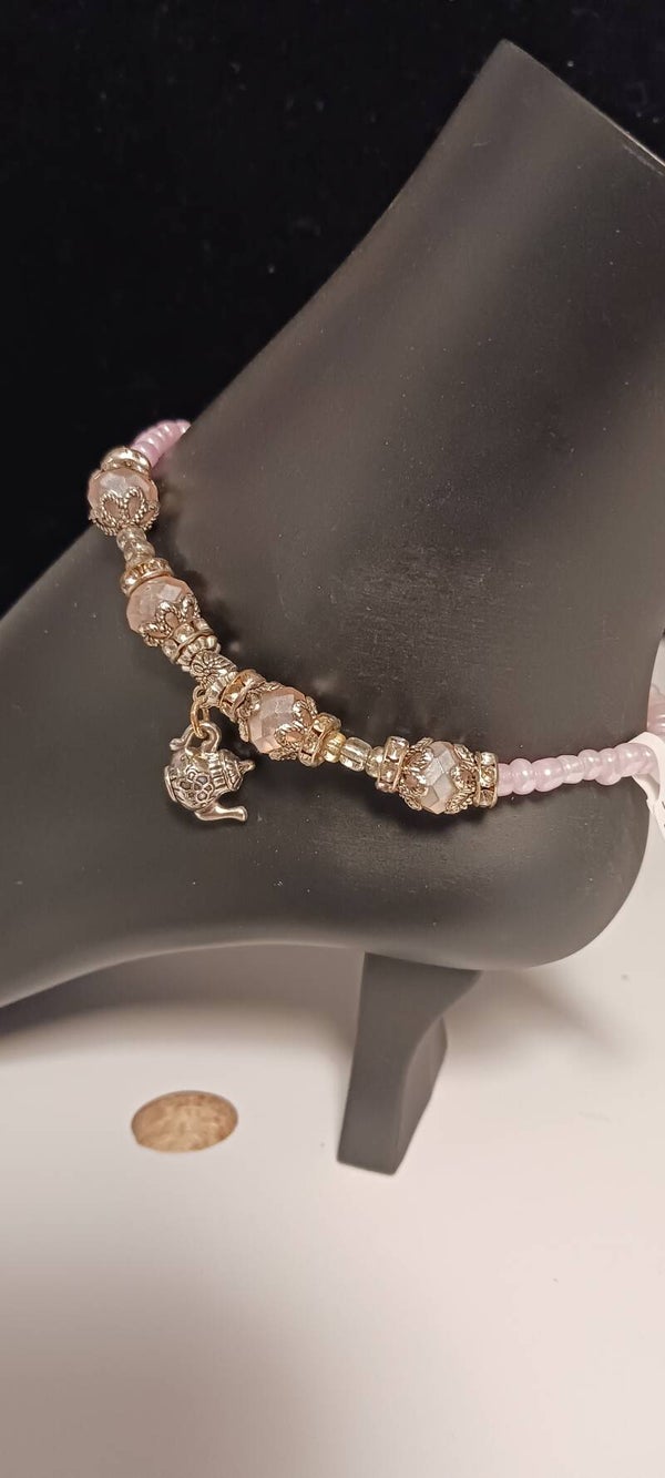 Pretty in Pink Beaded Teapot Anklet