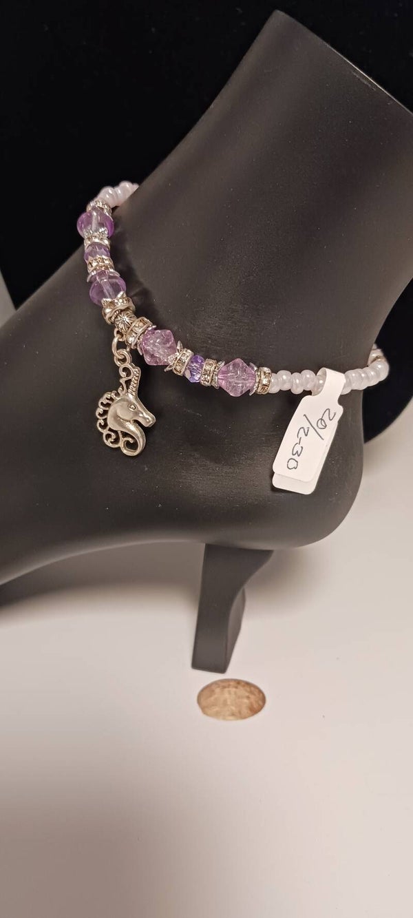 Purple Opaque Beaded Unicorn Anklet