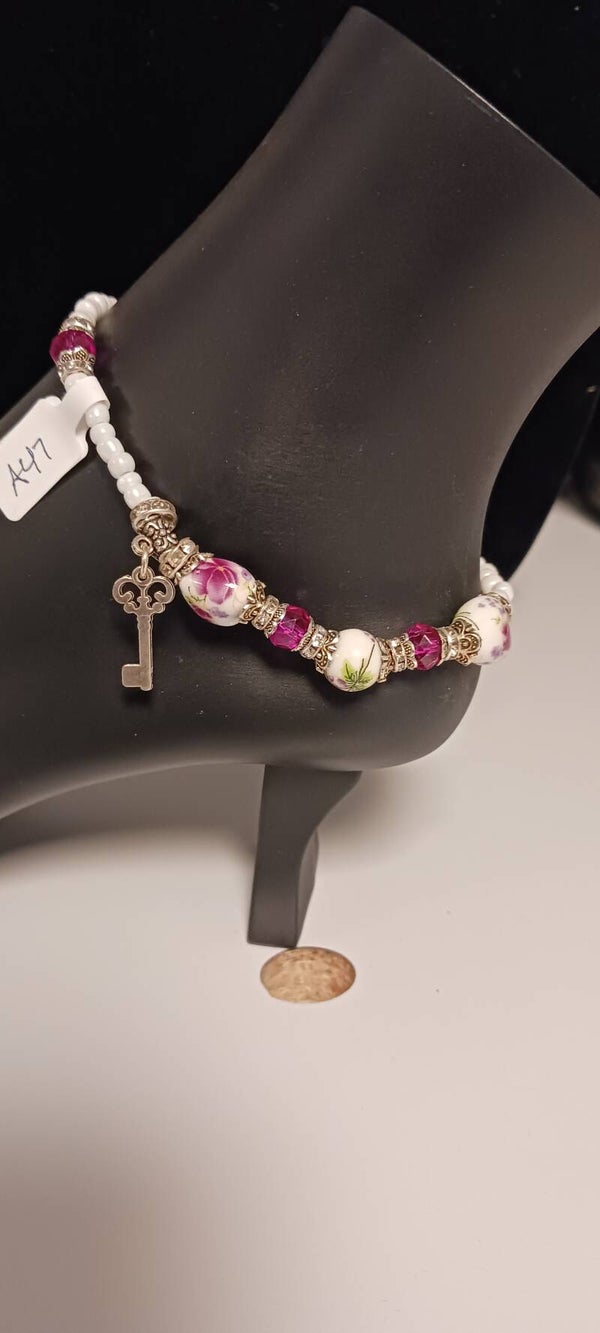Purple Opaque Beaded Key Anklet