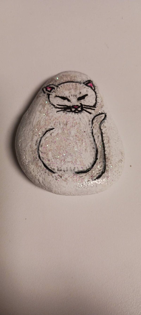 Handpainted Glitter Kitty Rock