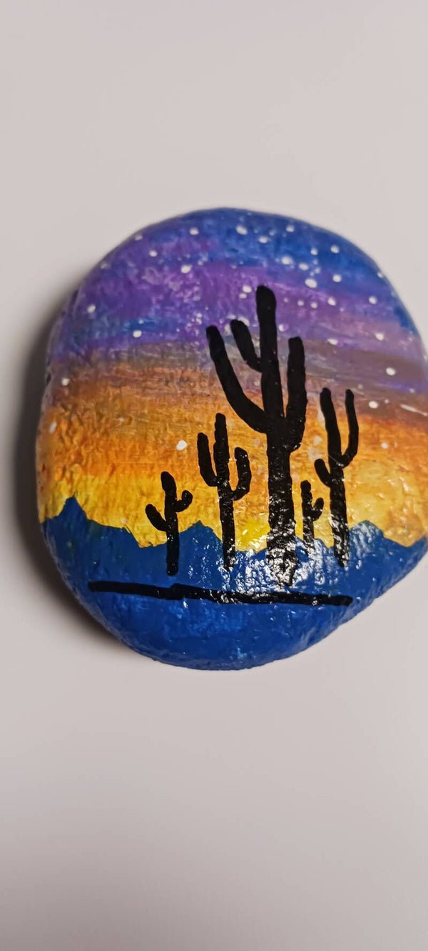 Handpainted Desert Cactus Rock