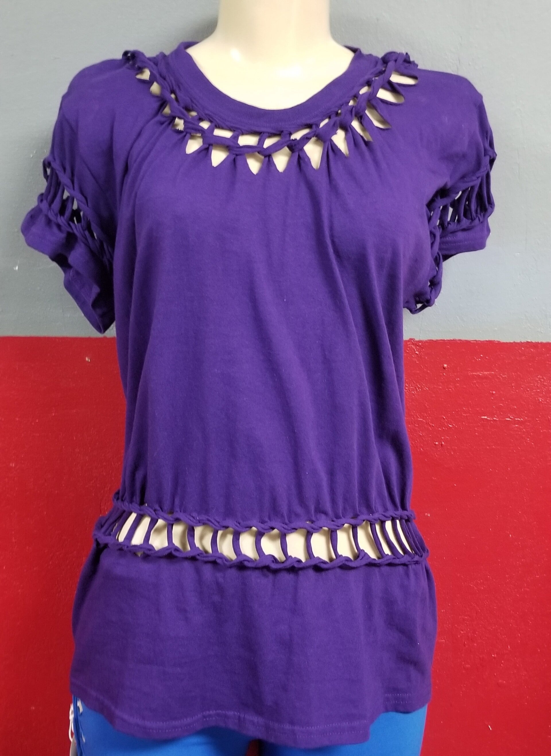 Hand Braided Twisted Cool Wet T-Shirt Purple