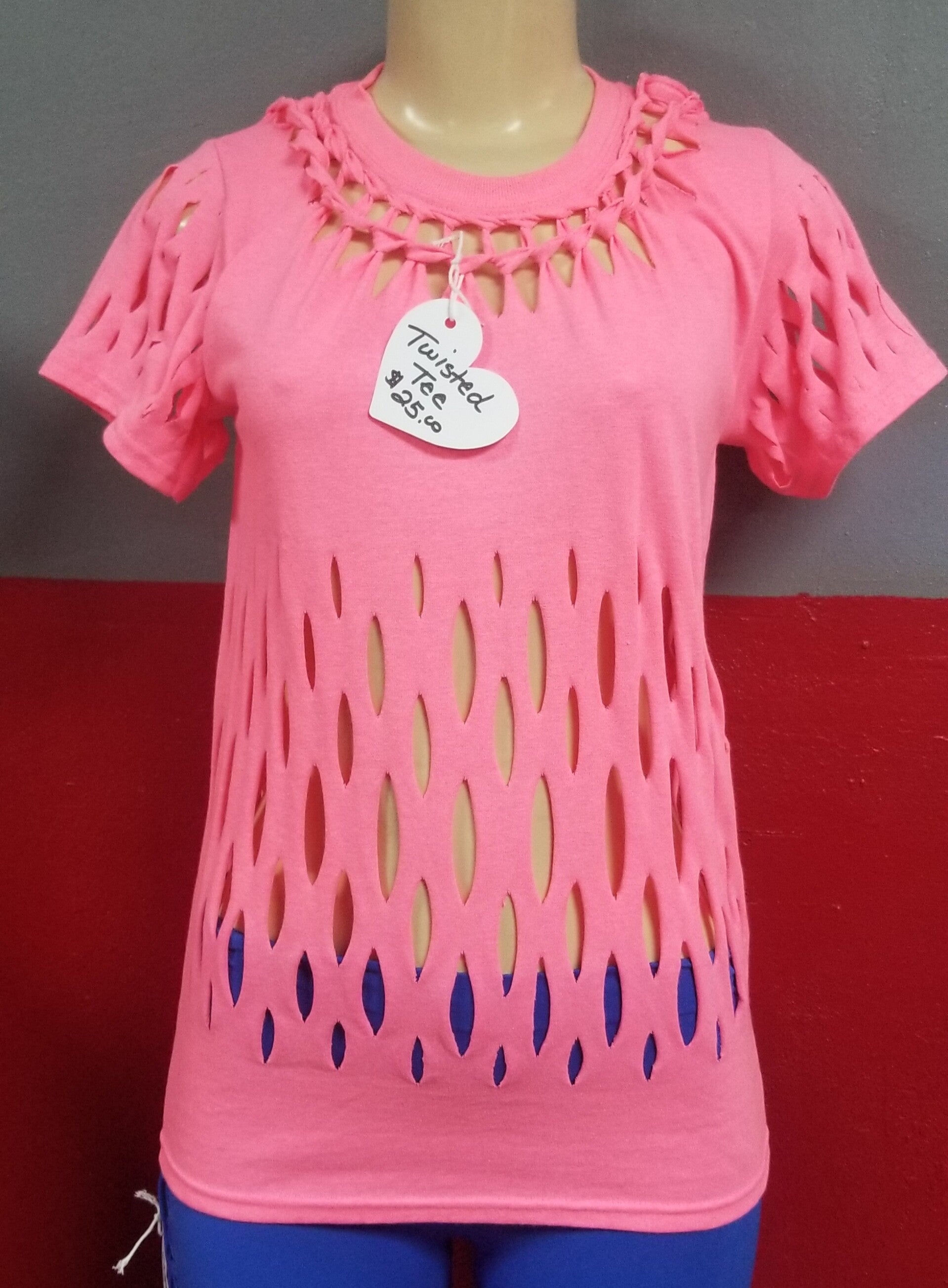 Hand Braided Twisted Cool Wet T-Shirt Pink