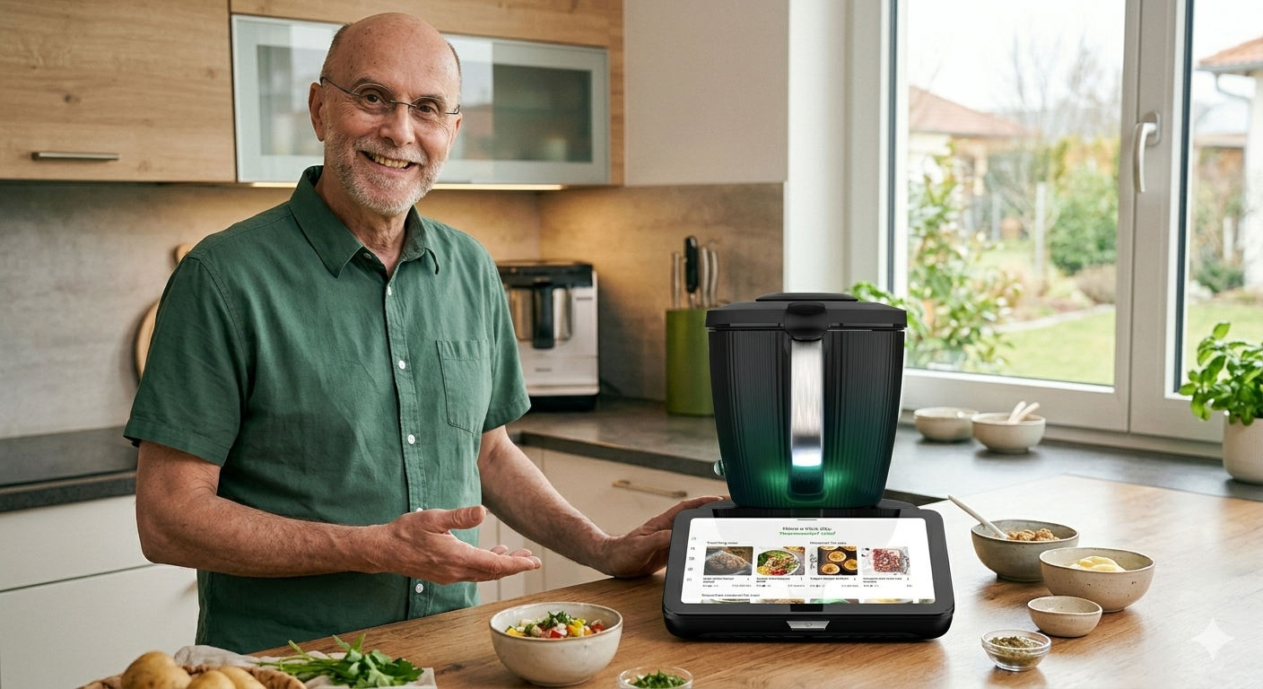 Bild mit mir beim Zeigen auf Thermomix