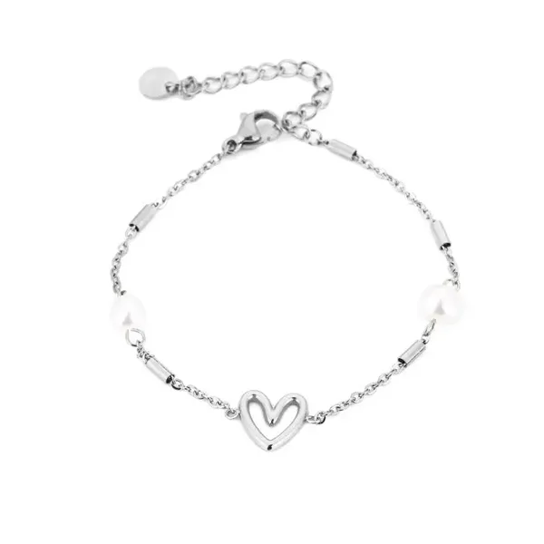 Armband hart met parels - zilver