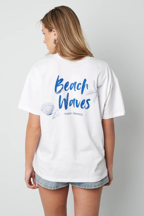 T-shirt beach waves ★ wit/blauw