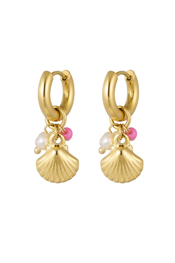 Oorbellen pink Shell ★ goud