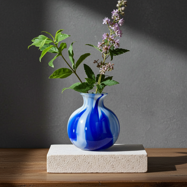 Fidrio Glass Bolvase with Neck in Delft Blue – Handcrafted Art Glass | TheyUnique