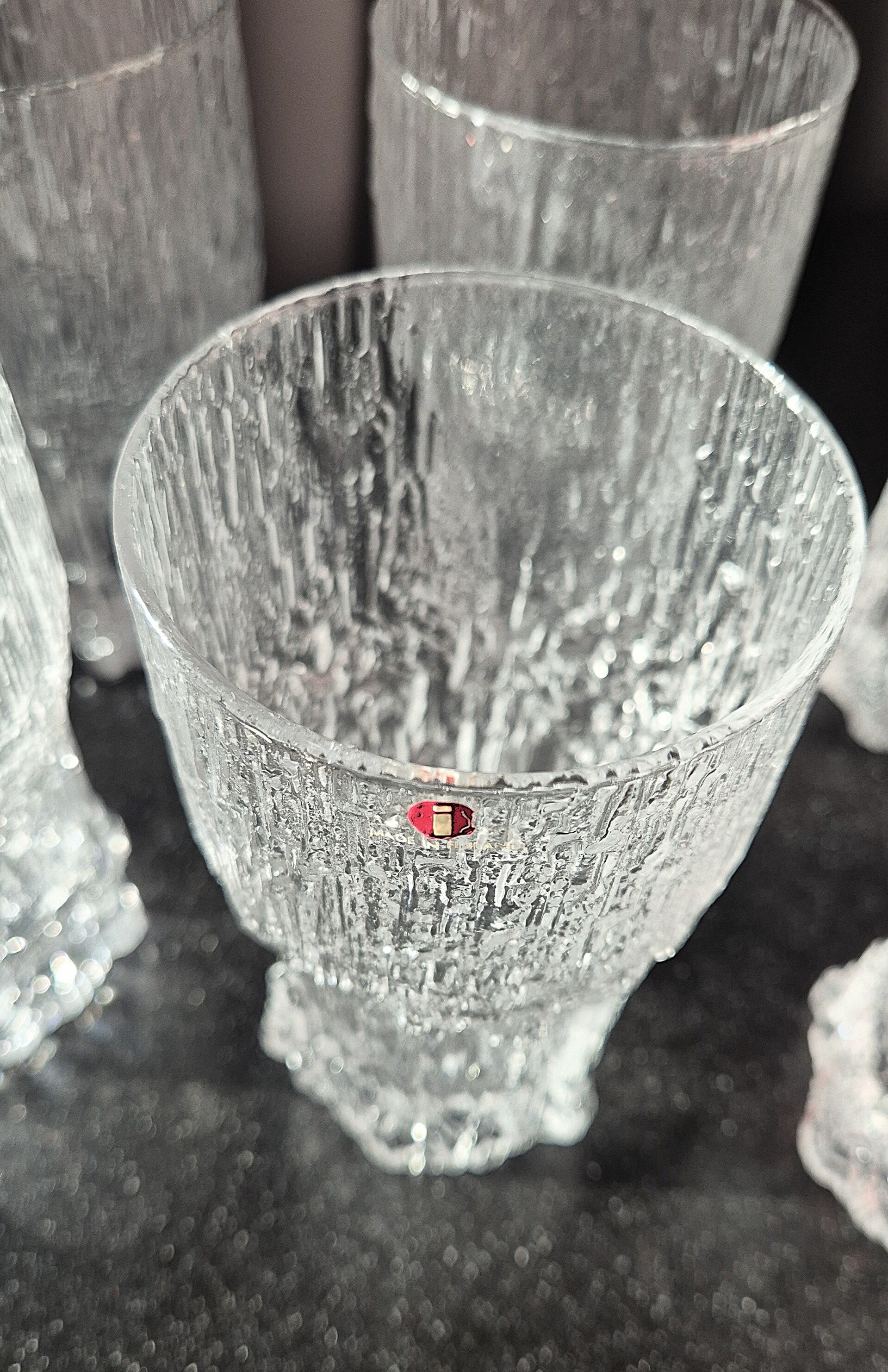 original Iittala sticker on vintage glass engraved Iittala signature on glass base