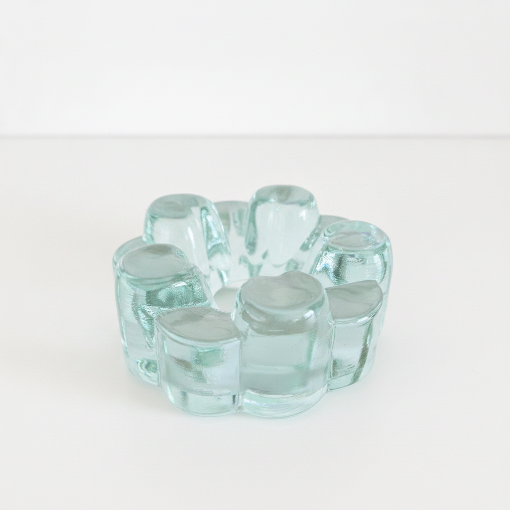 Vintage Georgshütte Brutalist Ice Glass Teapot Warmer & Tealight Holder – 1960s | TheyUnique