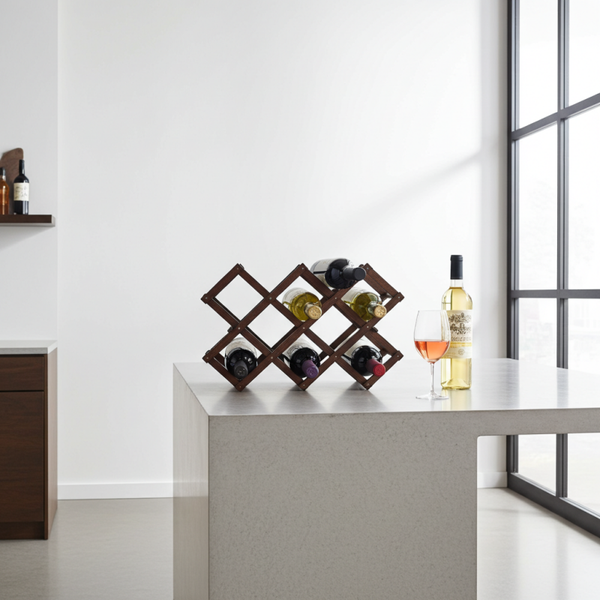 Vintage Folding Brown Wooden Wine Rack – Space-Saving Wine Storage Solution