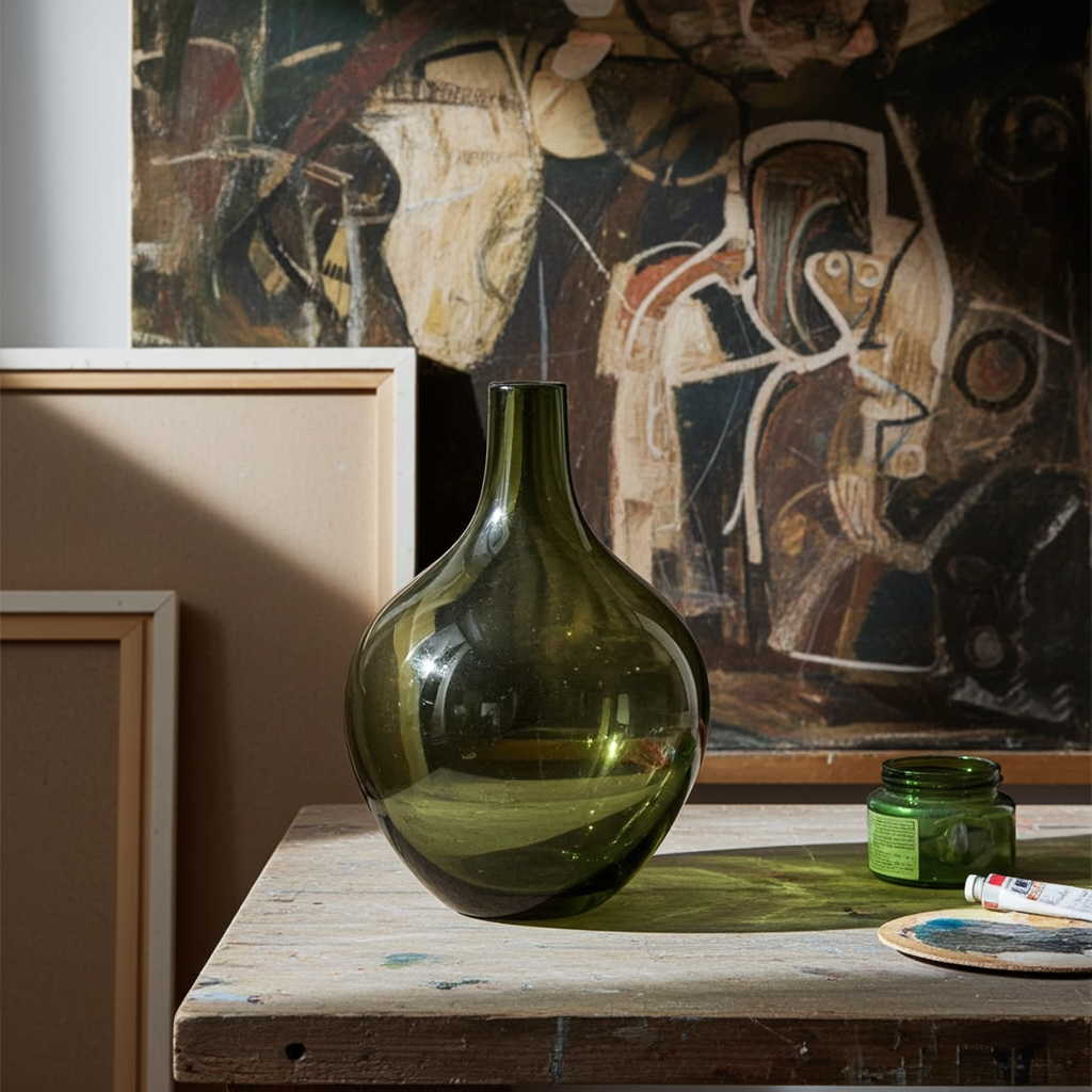 Vintage IKEA SALONG Vase Olive Green - Designed by Johanna Jelinek (1990s) | Scandinavian Home Decor