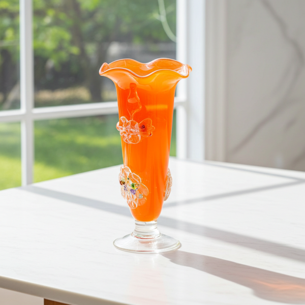 Orange Tivoli Murano Vase – Hand-Blown Italian Art Glass Masterpiece