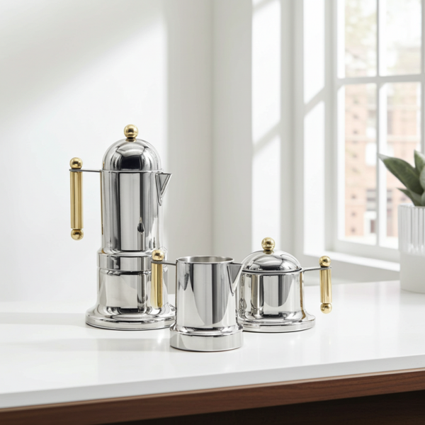 Vev Vigano Kontessa Vintage Italian Coffee Set – Stainless Steel with Gold Finish | Made in Italy – TheyUnique