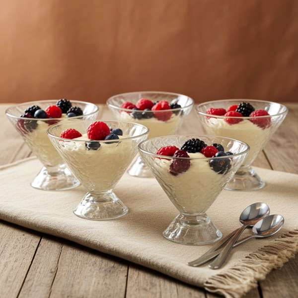 Set of 6 Vintage French Frosted Ice Cream & Martini Glasses – Elegant Retro Glassware