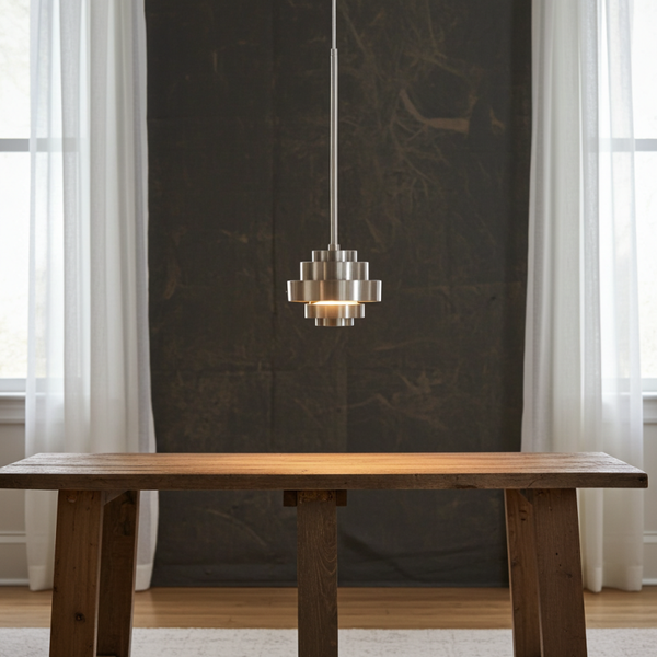 Vintage Pendant Lamp by Besselink | Brushed Metal with Stepped Structure | Mid-Century Modern Design