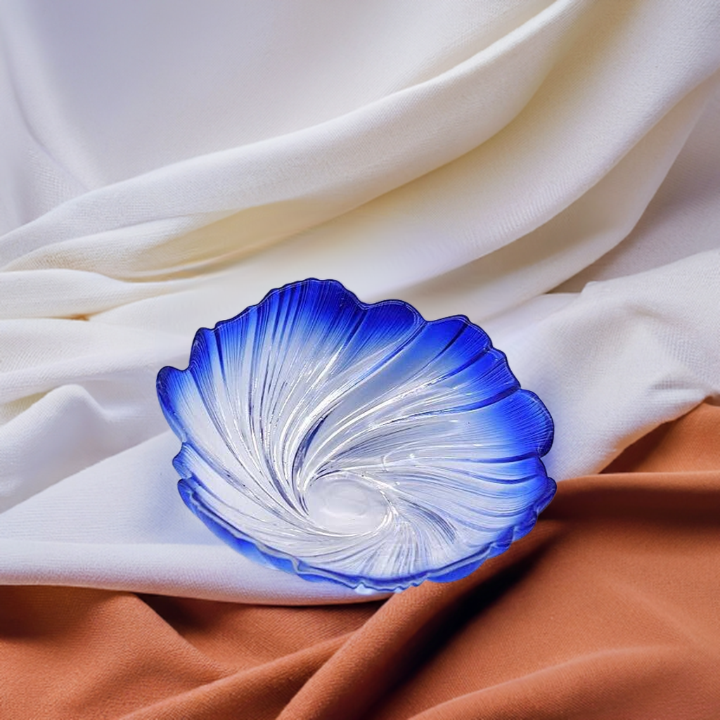 Blue & Transparent Sculptural Glass Bowl – Mid-Century Modern Art Object | TheyUnique