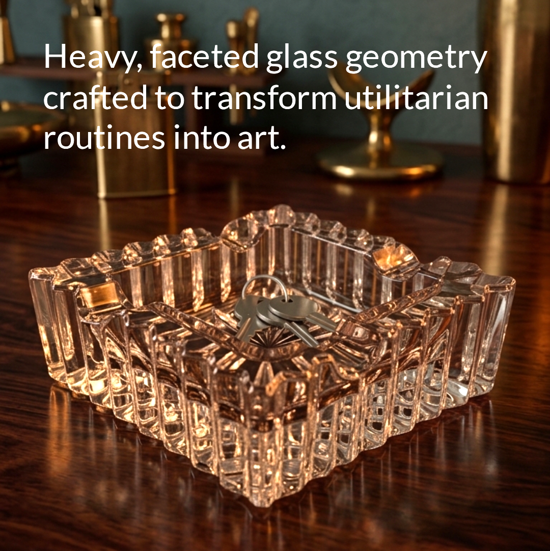 Vintage Cut Crystal Square Ashtray – Elegant Jewellery & Cigar Dish