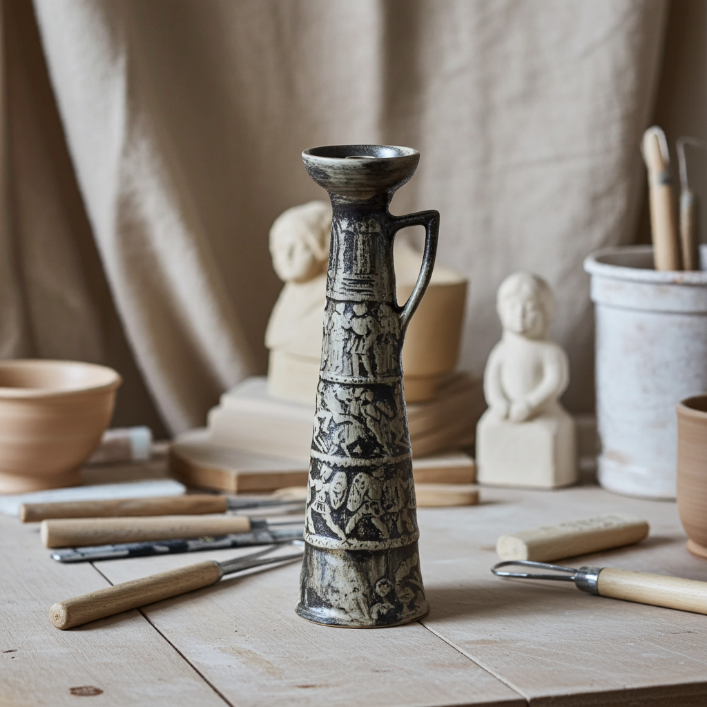 Antique Greek Ceramic Candle Holder – 19th Century Pottery, Marked & Handcrafted