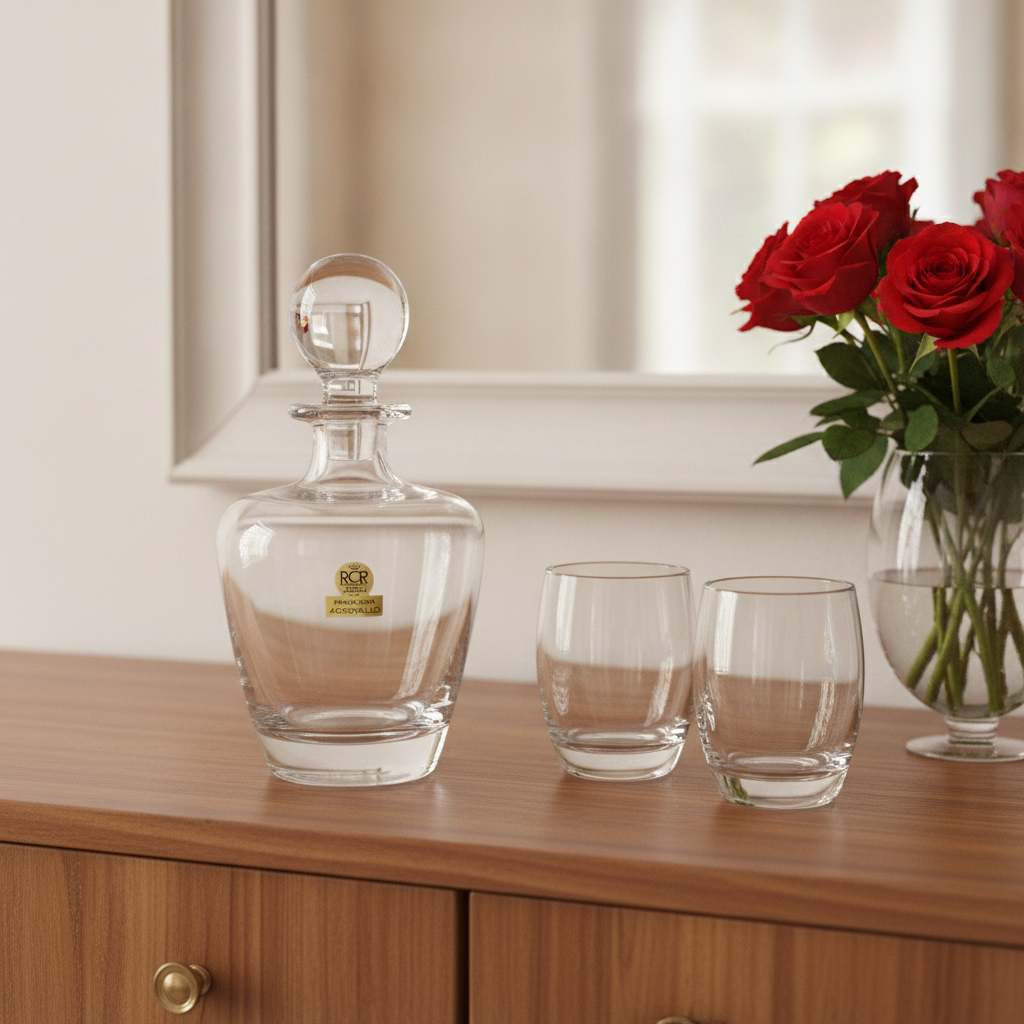 Vintage RCR Crystal Decanter with Stopper – Rounded Design from Italy