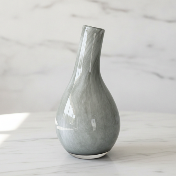 Marbled Gray Art Glass Vase – Heavy Glass with Narrow Neck | TheyUnique