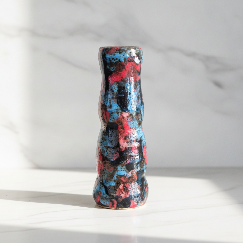 Vintage Handmade Studio Pottery Vase – Signed KB | Colorful Artisan Ceramic Vase | They Unique