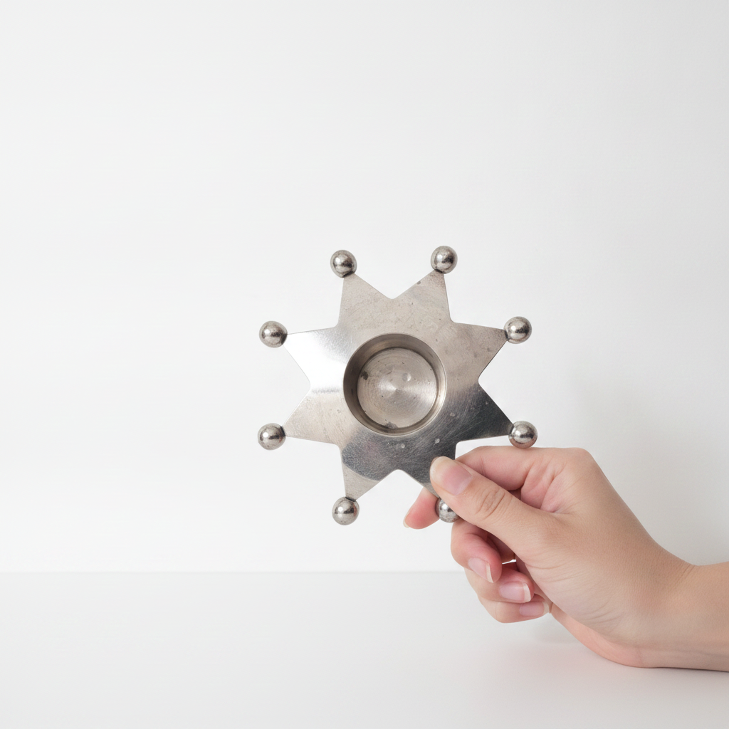 Vintage Silver-Tone Star Candle Holder – 8-Point Crown Tea Light Holder with Patina