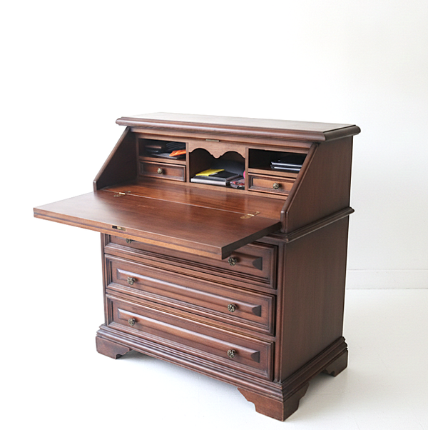 Vintage Oak Secretary Desk with Drop-Front Writing Surface – 3-Drawer Chest | Classic Writing Bureau | TheyUnique
