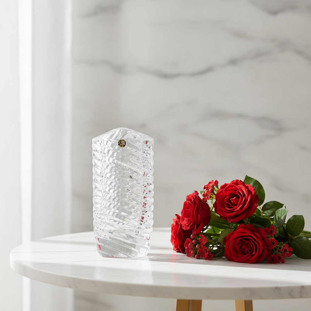 LED Crystal Rogaska Triangle Vase – Cut Glass Flower Vase with Elegant Design