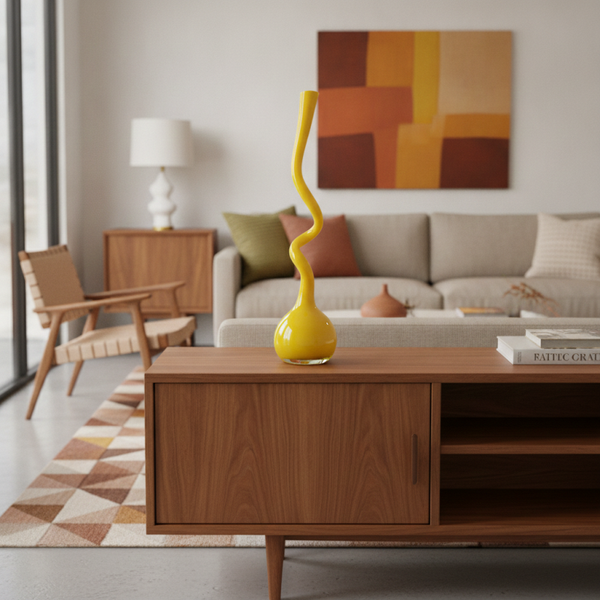 Mid-Century Modern Yellow Swing Vase – Twisted Art Glass Vase | TheyUnique