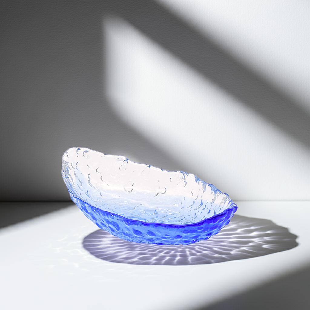 Mid Century Modern Glass Ice Serving Bowl – Blue & Clear Glass