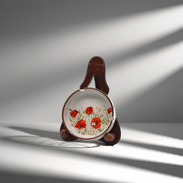 Vintage Stoneware Ashtray with Poppy Motif – Handcrafted Mid-Century Design