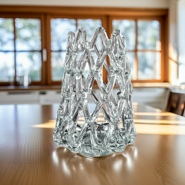 Mid-Century Murano Art Glass Vase – Lattice Woven Crystal Design Art Deco