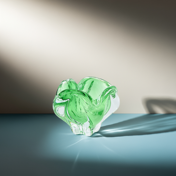 Czech Chribska Lime Green Glass Bowl – Mid-Century Modern Art Glass Swirling Design Ashtray