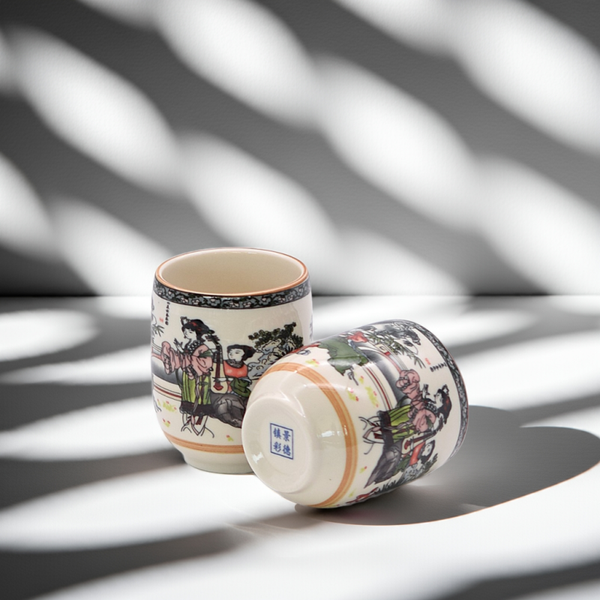 Vintage Asian Tea Cups – Set of 2 – Geisha Motif Porcelain