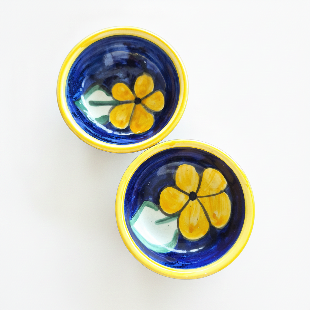 Set of 2 Hand-Painted Spanish Pottery Bowls – Floral Ceramic Bowls | Vintage Mediterranean Decor | TheyUnique