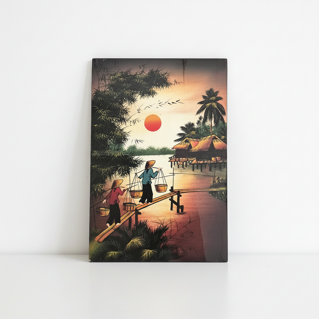 Vintage Vietnamese Lacquer Painting – 1960s Asian Art | TheyUnique