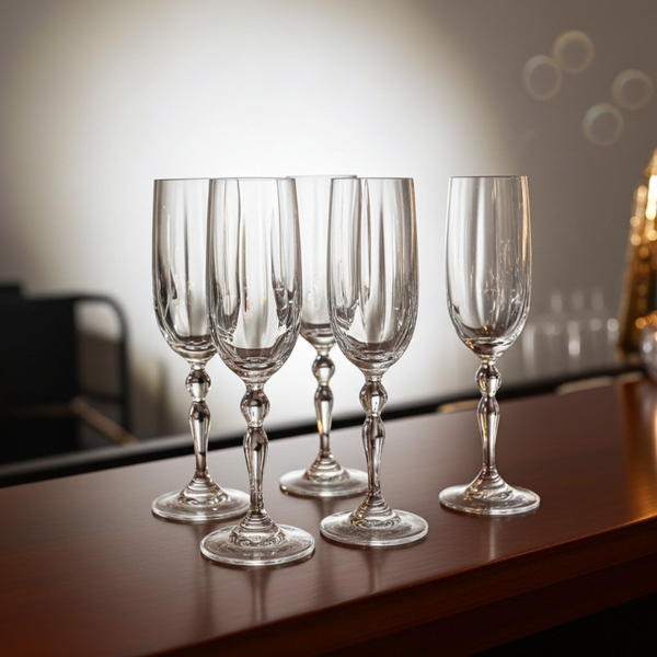 Set of 4 Vintage High Crystal Champagne Glasses – Elegant Cut Crystal Flutes