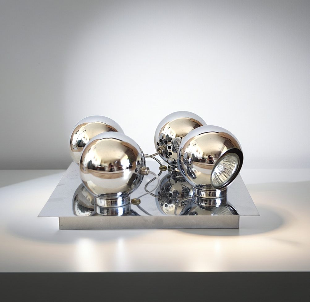 Vintage “Brilliant” Chrome 4-Eyeball Ceiling Spotlight – Adjustable Retro Lighting
