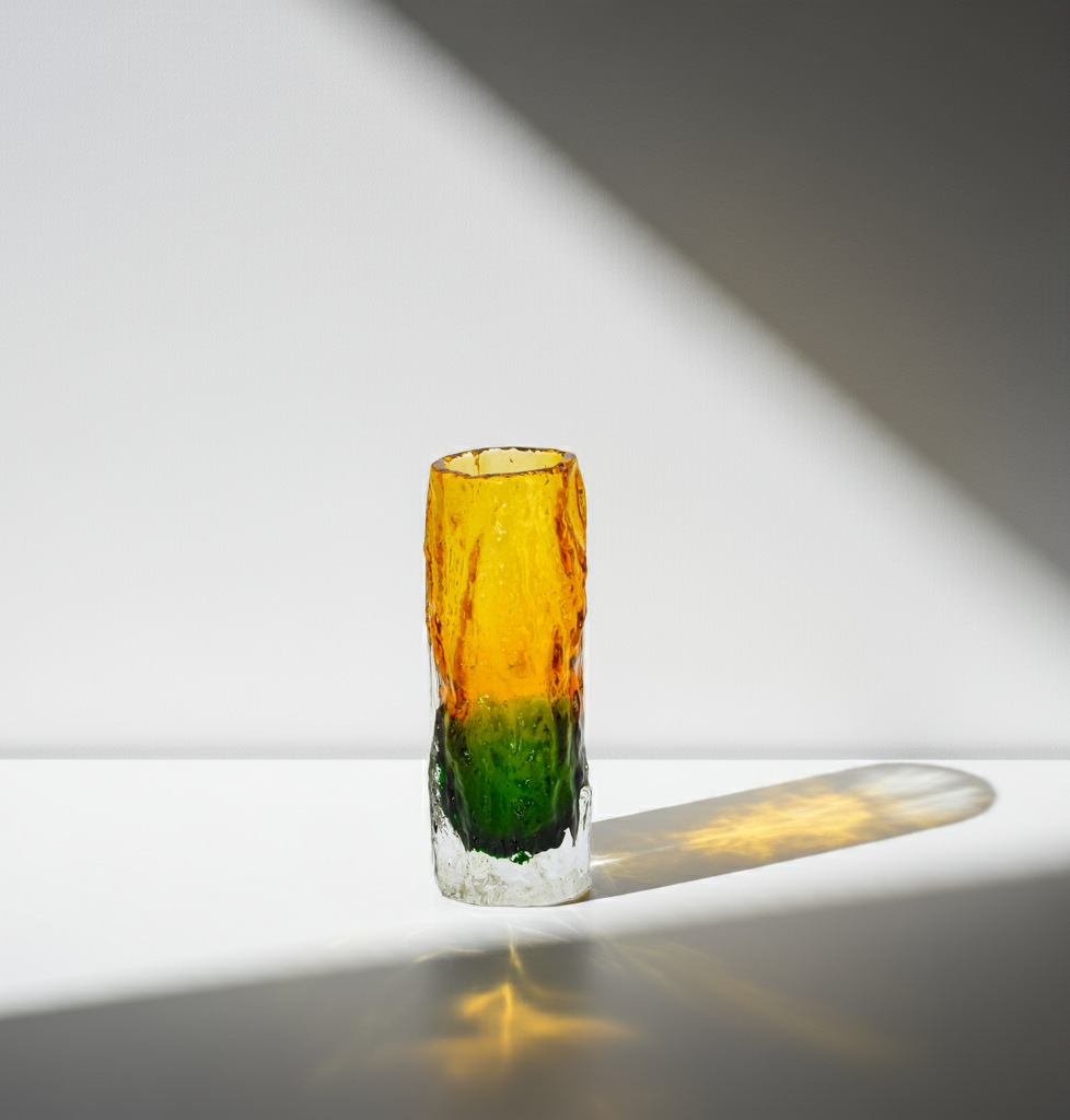 Mid Century Bark Ice Glass Vase – 1970s Japanese Tajima Design