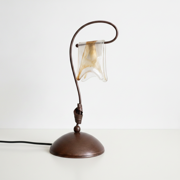 Vintage Italian Desk Lamp with Amber Glass Shade & Iron Base – Murano Style | TheyUnique