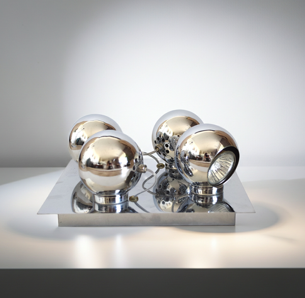 Vintage “Brilliant” Chrome 4-Eyeball Ceiling Spotlight – Adjustable Retro Lighting