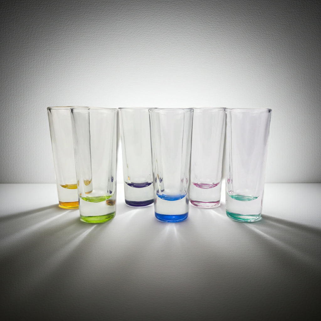 Vintage Libbey Crisa Shot Glasses – Set of 6 with Colorful Bases | Heavy-Bottom Barware