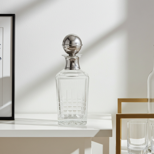 Masini Carlo Florence Crystal Whisky Decanter with Silver Topper - Signed!
