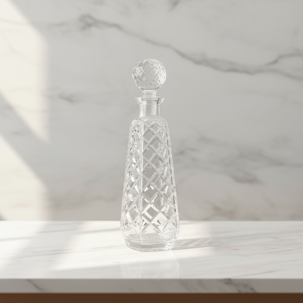 Mid-Century Modern Crystal Decanter – Elegant High-Quality Cut Glass