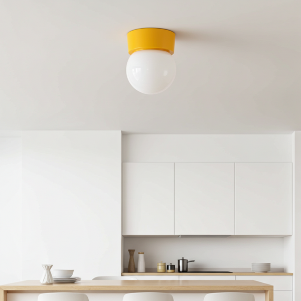 Vintage 1970s Ceiling Lamp with Yellow Glass Ring