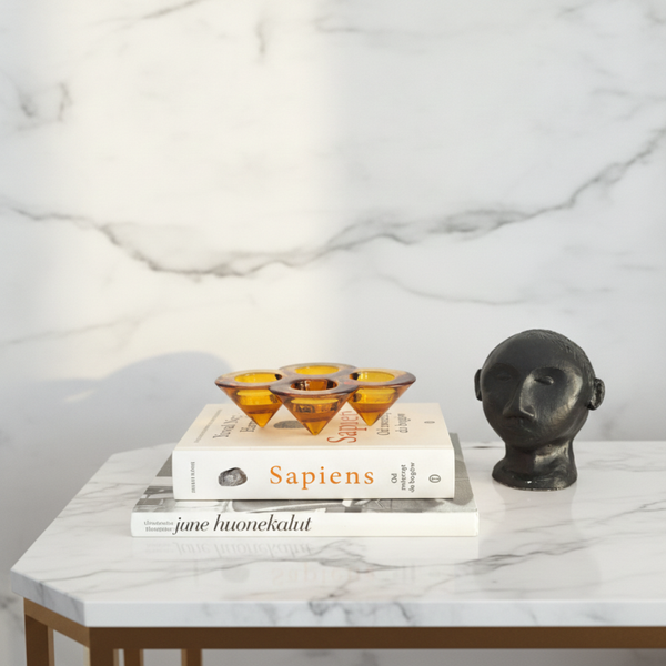 Sandra Rich Northern Lights Amber Glass Tealight Holder – Vintage Handmade Art Glass Centrepiece | TheyUnique