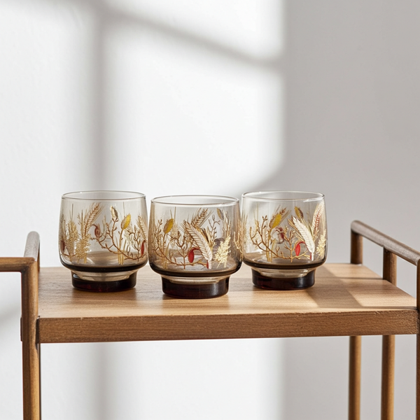 Vintage Luminarc Tivoli Smoked Glasses with Harvest Motive - Set of 3 | Circa 1970s