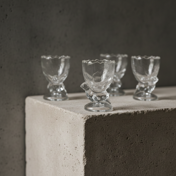 Vintage Frosted Glass Chicken Egg Cups – Set of 4, 1990s | TheyUnique