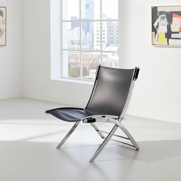 1980s Black Leather Scissor Chair by Antonio Citterio for Flexform – Italian Modern Design | TheyUnique